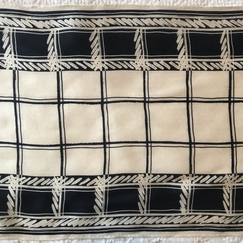 Vera Silk Black & Cream Print 52” x 10.5” Scarf - Picture 2 of 6